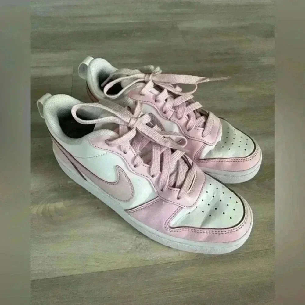 Nike Court Borough Low 2 PS Shoes White Pink Leather Lace Up Youth‎ 4.5Y